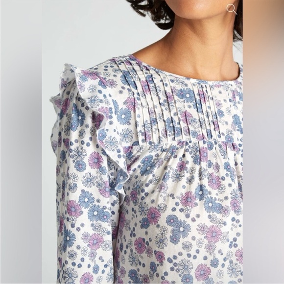 Modcloth Ditsy Floral Long Flutter Sleeves Prairie Sheath Dress Sz Medium - Picture 6 of 11